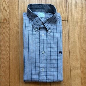 Brooks Brothers Mens Long Sleeve Oxford Shirt Non-Iron Milano Large Gray Blue